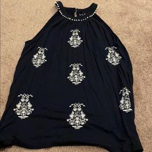 Loft Navy blue embroidered halter top